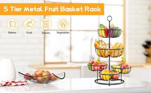 5 Tier Swivel Welded <b>Metal</b> Fruit <b>Basket</b> Countertop Storage Stand for Fruits Snacks Desserts Living Room & Front Desk Use - Product Image 5