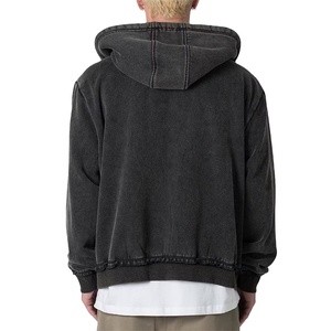 Sudadera con capucha y cremallera personalizada para hombre, estilo callejero, lavado ácido, negro, vintage, doble cremallera, bolsillos de canguro, Chaqueta corta de invierno, teñida lisa - Product Image 4