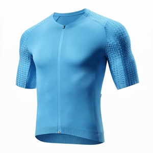 Maillot de Ciclismo Azul Claro de Manga Corta con Hombros de Malla Transpirable y Cierre Frontal para Hombre - Product Image 5