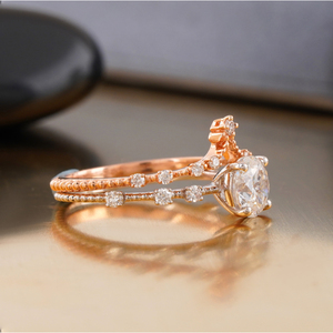 Bague couronne pavée en diamant rond de laboratoire de 1,04 carat en or massif 14 carats rose, jaune, blanc et platine - Product Image 3