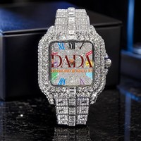 Montre-bracelet de luxe pour homme en acier inoxydable, style designer, entièrement pavée de diamants, à quartz, chiffres romains arc-en-ciel, style hip-hop