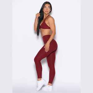 Leggings tricotés sans couture taille haute longueur intégrale couleur unie extensibles respirants pour femme avec poche invisible – Vêtements de sport fins - Product Image 4