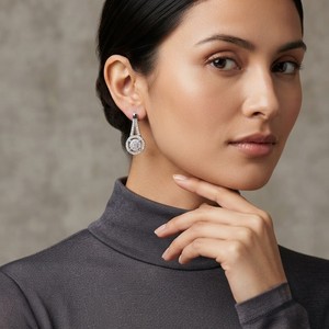 Classic Plated White Gold Moissanite <b>Earrings</b> Round Cut <b>Diamond</b> Halo Stud <b>Earrings</b> for Wedding Party Wear - Product Image 4