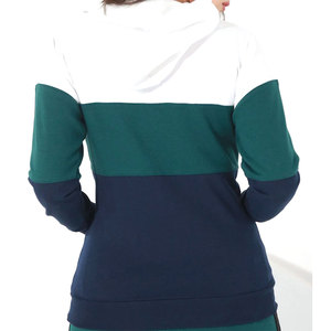 Sweat-shirt à capuche pour femme, à blocs de couleur, manches longues, en coton et fibre de bambou, tricoté, respirant, avec poches, style automne - Product Image 3