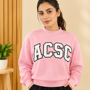 Women's Cream ACSC Letter Print Crew Neck Sweatshirt Fraternity Greek Letter Embroidery Varsity Campus School <b>Spirit</b> Wholesale - Product Image 2