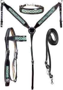 Tachuela de equitación de cuero puro hecha a mano con cuentas headstall Peto occidental tachuela de equitación tachuela de caballo occidental - Product Image 2