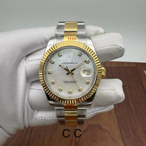 Montre automatique de luxe vintage bicolore style hip-hop, cadran nacre, index diamantés, lunette cannelée, mouvement ETA de haute qualité - Product Image 1