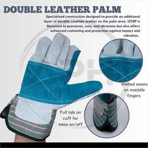 Guantes de Manipulación Reforzados con Palma de Tela de Contraste, Correa de Muñeca Ajustable, Puño Extendido y Paneles Múltiples, para Venta al por Mayor - Product Image 3