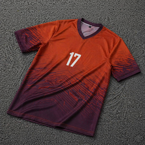 Custom Sublimation Print Men's Soccer Jersey Short Sleeve Anti-Bacterial Orange Gradient Geometric Pattern V-Neck - Product Image 1