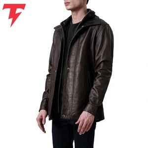 Abrigo Largo de Invierno de Cuero Genuino Ecológico, Transpirable, Impermeable y Antiarrugas con Cuello Mao y Doble Botonadura - Product Image 3
