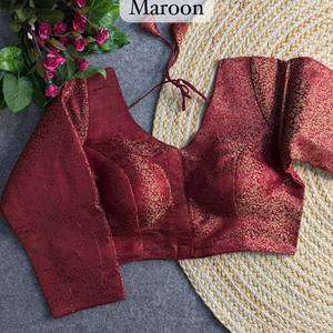 Blusa de Seda Banarasi Color Granate con Bordado Dorado Zari, Prendido Listo para Usar, Top Étnico para Mujer, Ideal para Bodas, Fiestas y Diwali - Product Image 1