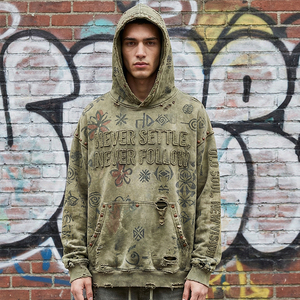 เสื้อฮู้ดดี้สไตล์วินเทจแบบทำสีซีด ย้อมสีแบบแอซิดวอช ผ้าคอตตอนหนานุ่ม ปักลาย 3 มิติ ทรงโอเวอร์ไซส์ สไตล์สตรีทแวร์ รุ่น 2026 - Product Image 1