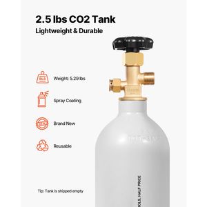 Nuova Bombola di CO2 in Lega di Alluminio da 2,5 Libbre, Grigio Chiaro, Valvola CGA320, Pressione Regolabile 150 Bar, Capacità 2L - Product Image 2
