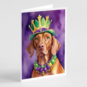 Vizsla King of Mardi Gras Tarjetas de felicitación Paquete de 8 Whimsical A7 Tamaño 5x7 Tarjetas de notas en blanco con sobres - Product Image 1