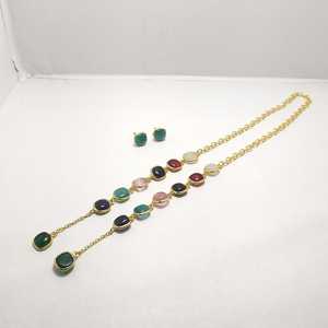 Conjunto de Joyería Nupcial con Collar de Cadena Larga y Pendientes, Chapado en Oro de 18K, Diseño Geométrico en Capas, Elegante y Atrevido para Mujer - Product Image 5