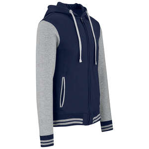 Men's <b>Navy</b> Blue Hooded Zip-Up Sweatshirt With Gray Sleeve And Stripe Detail Casual Wear 2027 - Product Image 3