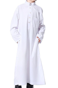 White Color Dress Kids <b>Thobes</b> Robes Long Length Breathable Jubba Ramadan Gift For Kids With Chest Pocket Buttons Up <b>Thobes</b> - Product Image 4
