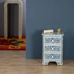 Mesa de Cajones con Incrustaciones de Hueso de ILAHI, Diseño Moderno con Detalles de Ágata, Almacenamiento de Tres Niveles, Mueble Portátil para el Hogar - Product Image 1