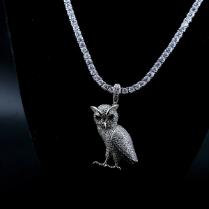 Collar con Colgante de Búho de Moissanita de Lujo, Joyería Brillante de Plata 925, Diseño Elegante, Regalo para Hombres y Mujeres, para Fiestas y Uso Diario - Product Image 1