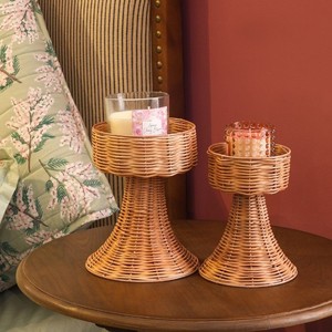 Portavelas de Ratán Hecho a Mano, Decoración Boho para Mesa, Portavelas de Mimbre para Sala de Estar, Comedor, Centro de Mesa - Product Image 1