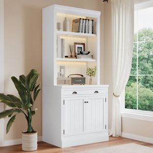Libreria Moderna Alta 212 cm con Illuminazione LED a 3 Pezzi, 2 Ante, 1 Cassetto e Scaffali Aperti - Product Image 6