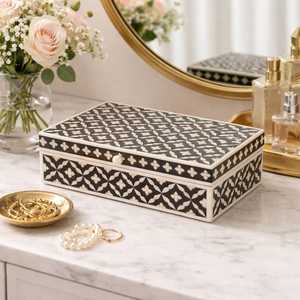 Handmade Natural Buffalo Bone Inlay Moroccan Pattern Jewelry <b>Box</b> - Product Image 1