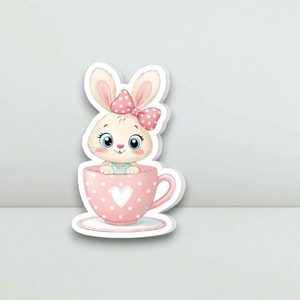 Plateau magnétique en acrylique pour extensions de cils, motif lapin rose avec tasse à thé, marque privée, outils de beauté pour artistes - Product Image 1