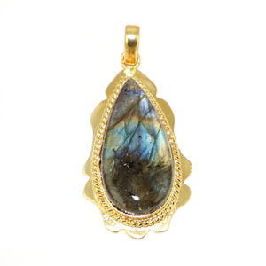Pendentif en laiton plaqué or 22 carats avec pierre précieuse naturelle labradorite en forme de poire, style féminin, bijoux tendance pour filles, vente en gros - Product Image 1