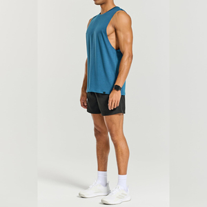 Camiseta sin Mangas Azul para Hombre, Cuello Redondo, Color Sólido, Informal, Transpirable, de Punto, Secado Rápido, Ecológica, de Poliéster/Algodón, para Entrenamiento - Product Image 3