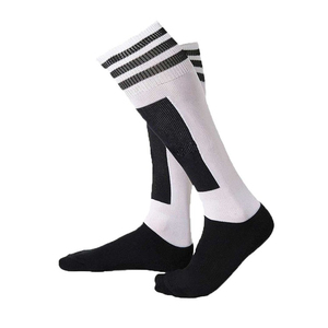 Chaussettes blanches mi-hautes avec rayures noires et talon renforcé, en coton respirant, pour le football et les sports, pour adultes, printemps - Product Image 1