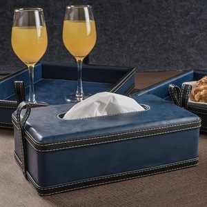 Modern Leather Tissue Box Cover Tissue Holder <b>Napkin</b> <b>Dispenser</b> for Bathroom Home Office and Restaurant Blue Leather Tissue Box - Product Image 2