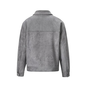 Veste en cuir de travail zippée de haute qualité pour homme avec poches, col rabattu, doublure en coton, coupe classique, style automne - Product Image 6