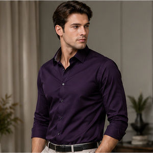 Chemises habillées décontractées pour hommes, en maille satinée, à col montant, anti-plis, à manches longues et boutonnées, en polyester/coton - Vente en gros à prix avantageux - Product Image 5