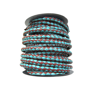 Wholesale Gypsy Dual Sky Blue-Tan Bolo Braided 100% Pure Leather Cord Custom Size Necklace Jewelry Finding DIY Projects RELIANCE - Product Image 1
