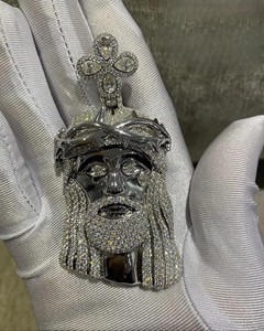 Best Quality Iced Out Jesus Face Pendant <b>Necklace</b> Black Gun Plated Cubic Zirconia Mens Religious Hip Hop Style Jewelry Gift - Product Image 5