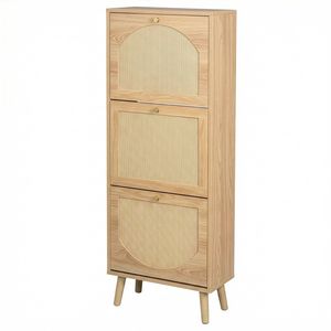 Scarpiera a 3 livelli con frontale in rattan 54*24*135 cm, in truciolato con finitura legno naturale, semplice e salvaspazio per l'organizzazione delle scarpe - Product Image 4