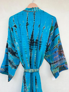 Seda Tie Dye Kimono Vintage hecho a mano elegante Tie Dye Kimono vestido Boho Kimono Wrap Robe Festival vestido - Product Image 2