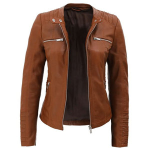 Premium Quality Women's Cognac Brown Real Lambskin Leather <b>Jacket</b> with Detachable Hood - Casual Slim Fit Moto - Product Image 4