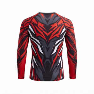 เสื้อรัดรูปแขนยาวสำหรับผู้ชาย สีแดง ดำ ขาว พิมพ์ลายแบบซับลิเมชั่น แห้งเร็ว ผลิตจากผ้าสแปนเด็กซ์และโพลีเอสเตอร์ - Product Image 5