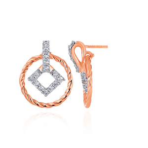 Boucles d'oreilles rondes élégantes en or rose à texture corde avec pierres CZ effet diamant pour femmes - Product Image 3