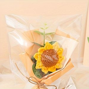 Girasoli Crochet Bouquet lavorato a maglia fiori artificiali per la casa decorazione di nozze regalo di compleanno uncinetto fiori decorativi e piante - Product Image 5