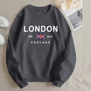 Sudaderas con Capucha para Mujer, Sudadera de Forro Polar con Estampado de Letras de Londres, Manga Abullonada, Poliéster/Algodón, Transpirable, para Invierno, Otoño y Primavera - Product Image 2