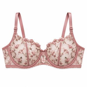 Soutien-gorge balconnet brodé en maille pour femme, avec armatures, dentelle florale transparente, bonnets 3/4, bretelles réglables, élégant - Product Image 2