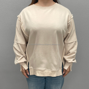Sweat-shirt personnalisé pour femmes Col rond Chemises à manches longues en polyester viscose Ourlet fendu sur le côté Sweatshirts à capuche pour femmes Expédition DDP - Product Image 6