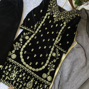 Ensemble Kurta et Plazzo en velours brodé avec dupatta en organza, tenue de fête élégante pour femmes, costume de créateur entièrement cousu - Product Image 1