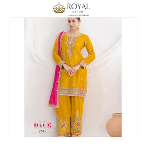 Colección Exclusiva de Alta Calidad de Trajes Pakistaníes de Diseñador para Festivales, en Seda Chinnon con Bordados - Product Image 2