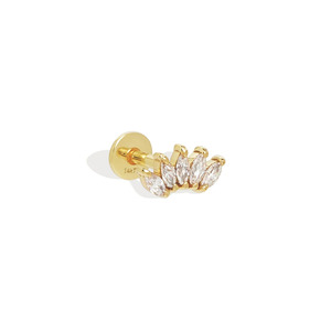 Zisma 14K Gold Marquise Lab Grown Diamond Labret Internal Threaded Flat <b>Back</b> 5 Stone Fan Cluster Piercing Stud IGI Manufacturer - Product Image 3