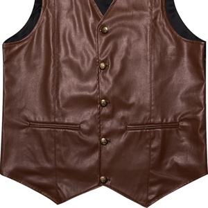 Chaleco de cuero clásico para hombre, a la moda, color marrón oscuro, sin mangas, con botones, estilo vintage, informal, estilo motero, estilo occidental - Product Image 3