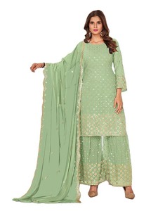 Women Designer Heavy Georgette Chain <b>Sequin</b> Work Salwar Kameez Suit 3pc Set with embroidery design long sleeves <b>party</b> wear - Product Image 1