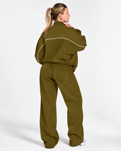 Wholesale <b>Women</b> Contrastline Zip <b>Jacket</b> Tracksuit Set Casual Two Piece Outfit Relaxed Fit Wide Leg Pants Matching Clothing - Product Image 2